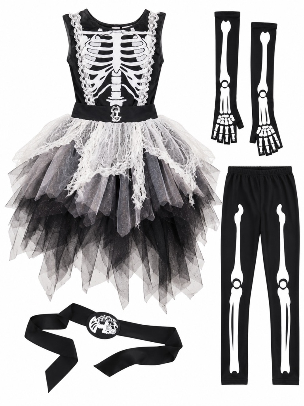 New - Seasons Girls Ghostly Skeleton with Tutu Halloween Costume | Medium 8-10